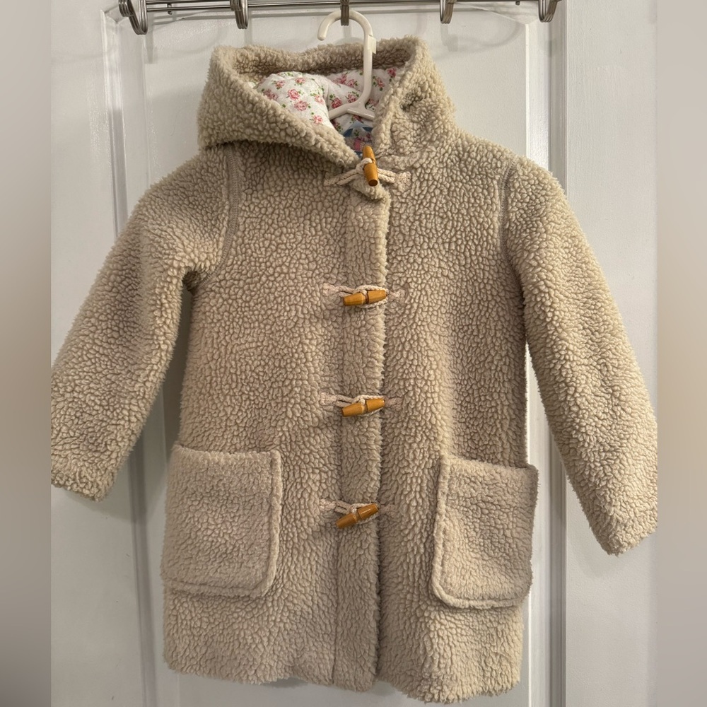Mini Boden Oatmeal Teddy Sherpa Duffle Coat 5/6